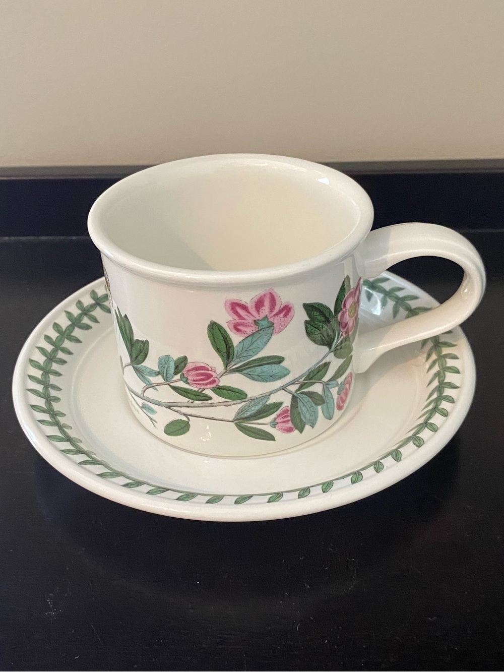 Portmeirion The Botanic Garden 1972 Rhododendron Drum Shape Flat Cup and Saucer